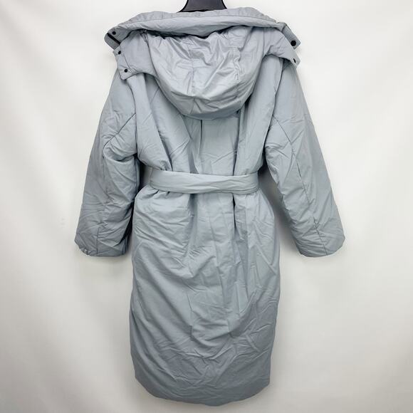 Everlane Womens The Duvet Puffer Coat Medium Blue Gray Down Long Belted NWT - Picture 9 of 13